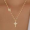 Full Diamond Rotatable Crown Cross with 26 Letter Copper Gold Plated Jewelry Accessory Necklace