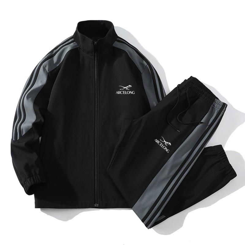 Mens Cotton Blend Track Suit Set Long Sleeve Stand Collar Jacket Pants Sport Outfit
