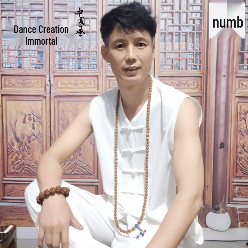 Sleeveless Mandarin Cotton-Linen Vest for Middle-Aged and Elderly Men