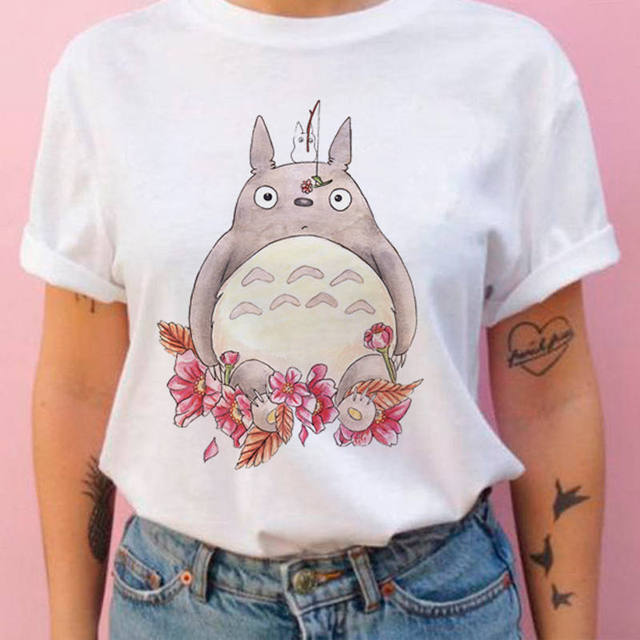 Summer 100% cotton T-shirt Studio Ghibli Totoro Harajuku style Kawaii Totoro Ghibli loose casual T-shirt women
