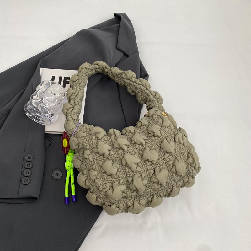 Ielgy Pleated Cloud Bag Trendy Bubble Dumpling Bag Quilted One-Shoulder Fashion Casual Underarm Bag