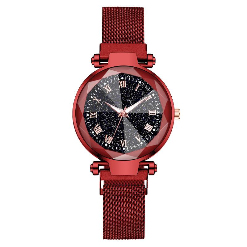 

Римский узор звездное небо заостренная ромбовидная поверхность женские часы женские часы ленивый железный магнит красный