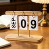 Wooden Perpetual Desk Calendar Daily Desktop Standing Flip Calendar with Day