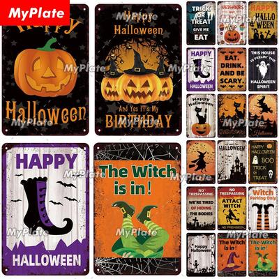 [MyPlate] Halloween Metallskylt Vintage Plåtskylt Café Bar Dekorativ Plakett Heminredning Fest Väggdekal Häxaffisch Gåva