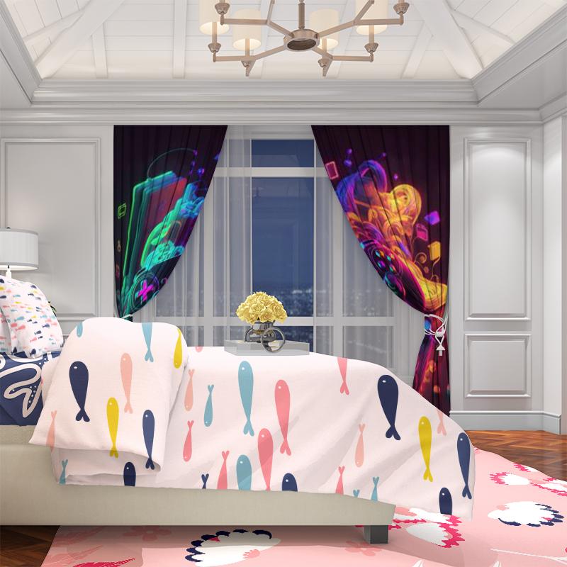 Selling 100,000 - Gamepad Eco-friendly Polyester Printed Curtain Limited Time Special + Gift Combination