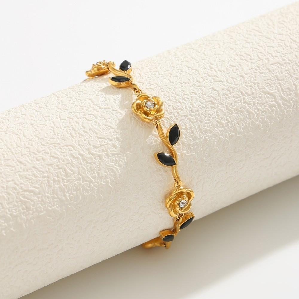 18K Gold Plated Stainless Steel Rose Bracelet Stackable Wrist Jewelry Stackable Layering Look