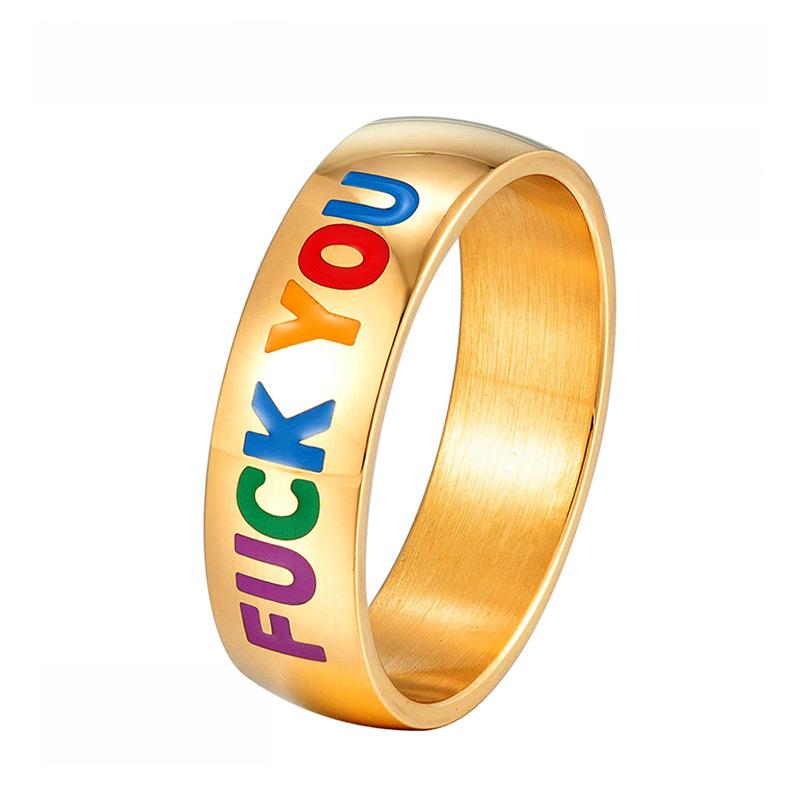 Color English Alphabet Ring Hip Hop Niche Cool Wide Ring Titanium Steel Electroplating Non-Fading Female