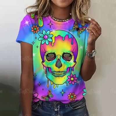 Women T-Shirt 3d Gothic Skulls Print Fashion O-Neck Ladies Tees Female Top Harajuku Short Sleeve Aesthetics Loose Woman Clothing
