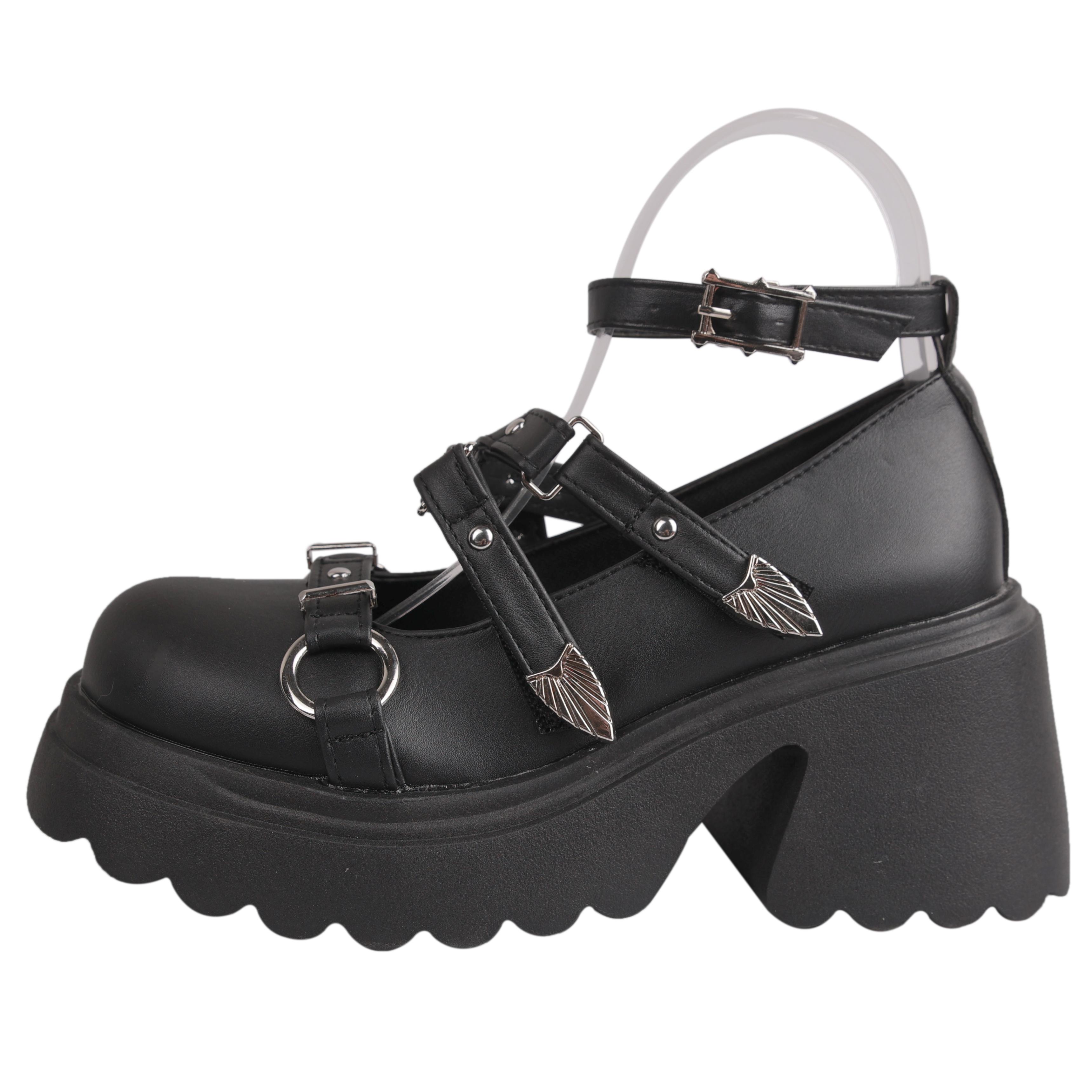 

Модные женские туфли-лодочки в стиле панк-готика на толстой платформе с ремешком на щиколотке и толстым каблуком Mary Jane, женские туфли Y2K с металлическими заклепками Lolita Cosplay Shoes 38