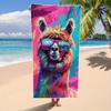 Plážová osuška s kresleným vzorem alpaky, Absorpční polyester pro bazénovou párty, nezbytnost na pláž