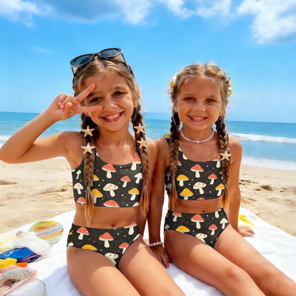 Girls Two Piece Swimsuit Set Tankini Top and Bottoms Kids Swimwear Beachwear Summer Bathing Suit for Children