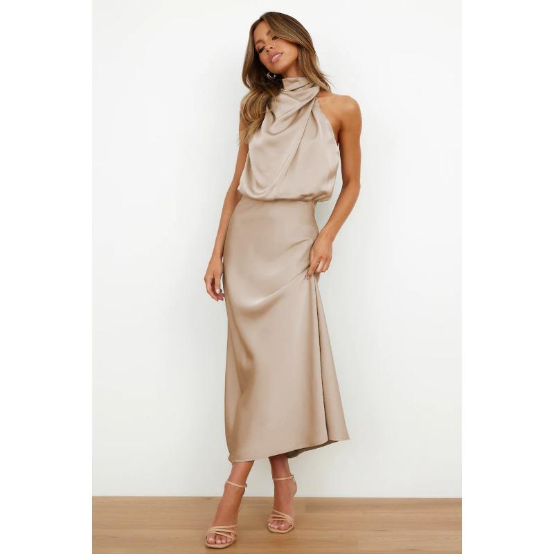 Καλοκαιρινό γυναικείο φόρεμα αμάνικο με κρεμαστό λαιμό Κομψά βραδινά φορέματα