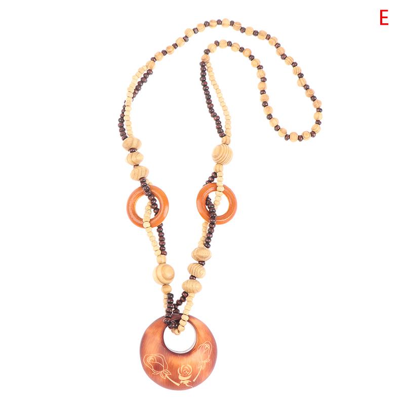 

Ретро этническое деревянное резное ожерелье с подвеской в ​​виде цветов и листьев для женщин, подарки as the picture