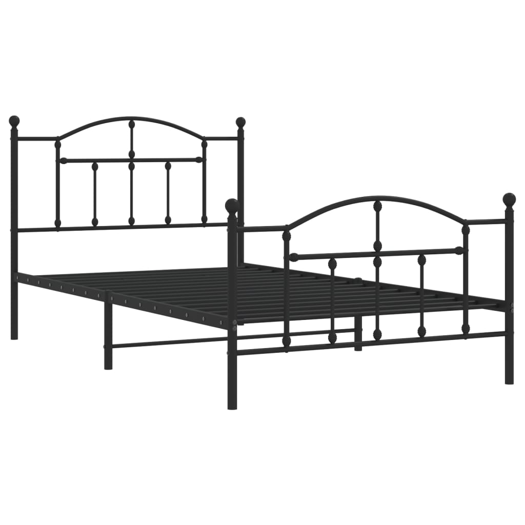 Metal Bed Frame with Headboard and Footboard Black 107x203 cm