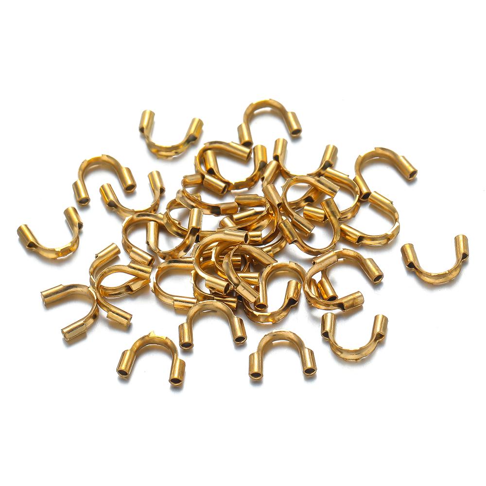 50Pcs Stainless Steel Gold Wire Protectors Wire Guard Guardian Protectors Loops U Shape Clasps Connector for DIY Jewelry Making