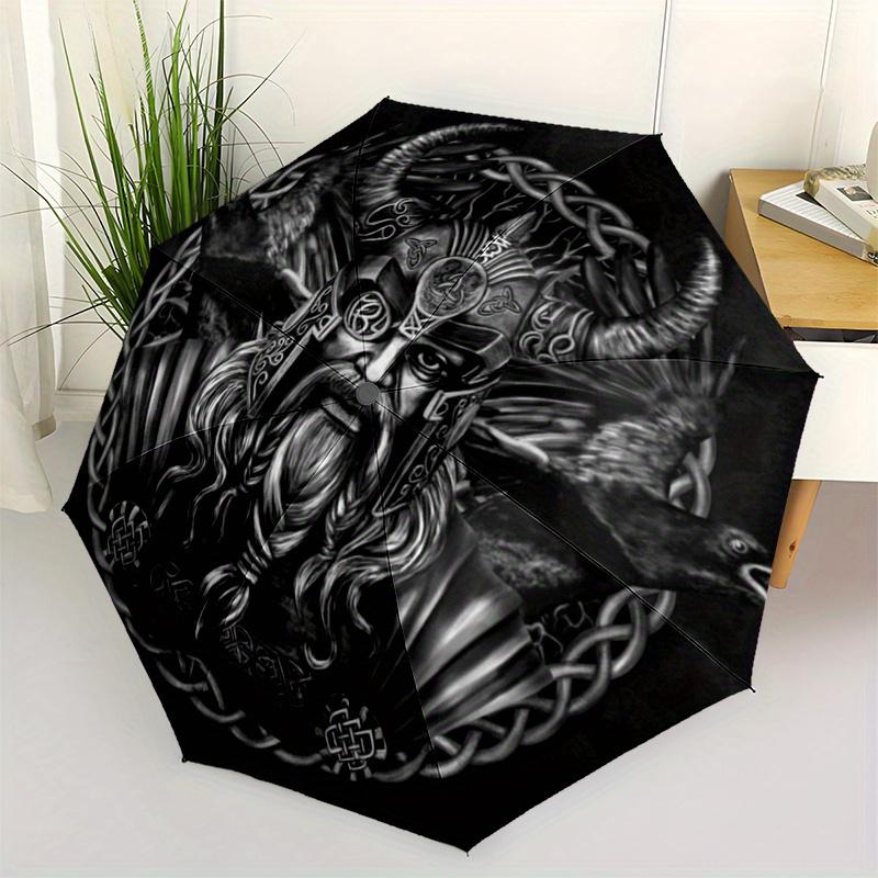 Viking Warrior with Ravens Circular Wall Decal Sticker Art Decor, Norse Mythology Viking Helmet Tattoo Design, Black & White Home Decor for Living Roo