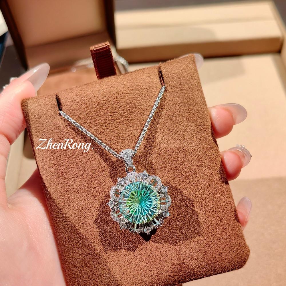 Sunflower Necklace Rose Pink Pendant Firework Cut Paraiba Colorful Gemstone Sparkle Collarbone Chain Women