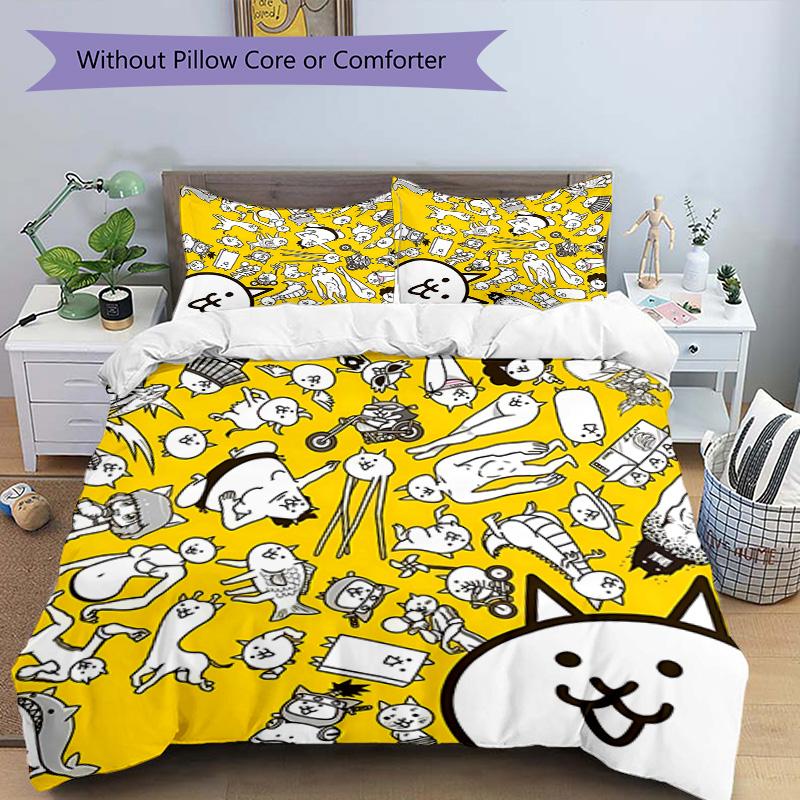 3pcs The Battle Cats pattern bedding set duvet cover set includes duvet cover &pillowcases, perfect all season bedroom decoration & gift