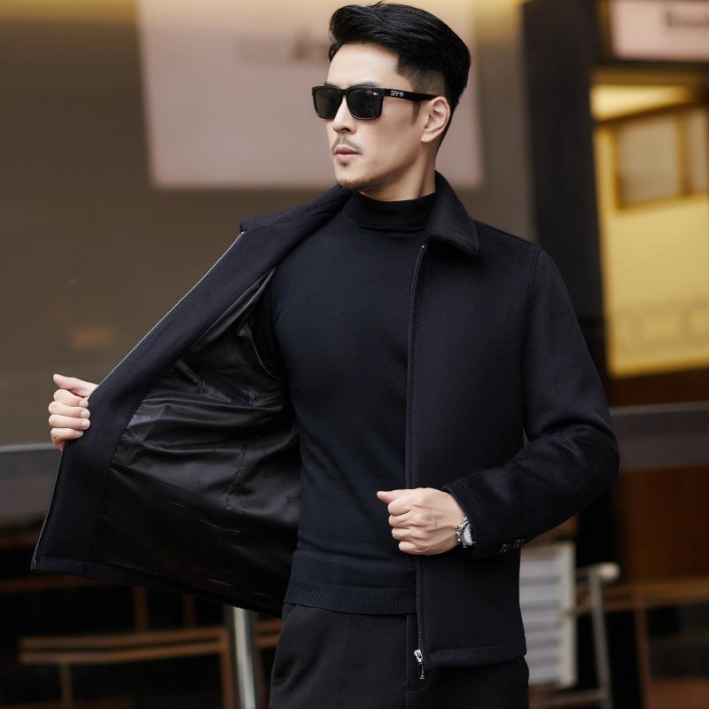 Men's Autumn Winter Cashmere Wool Lapel Jacket - Thick, Casual, Versatile Coat for Middle-Aged and Elderly Dads