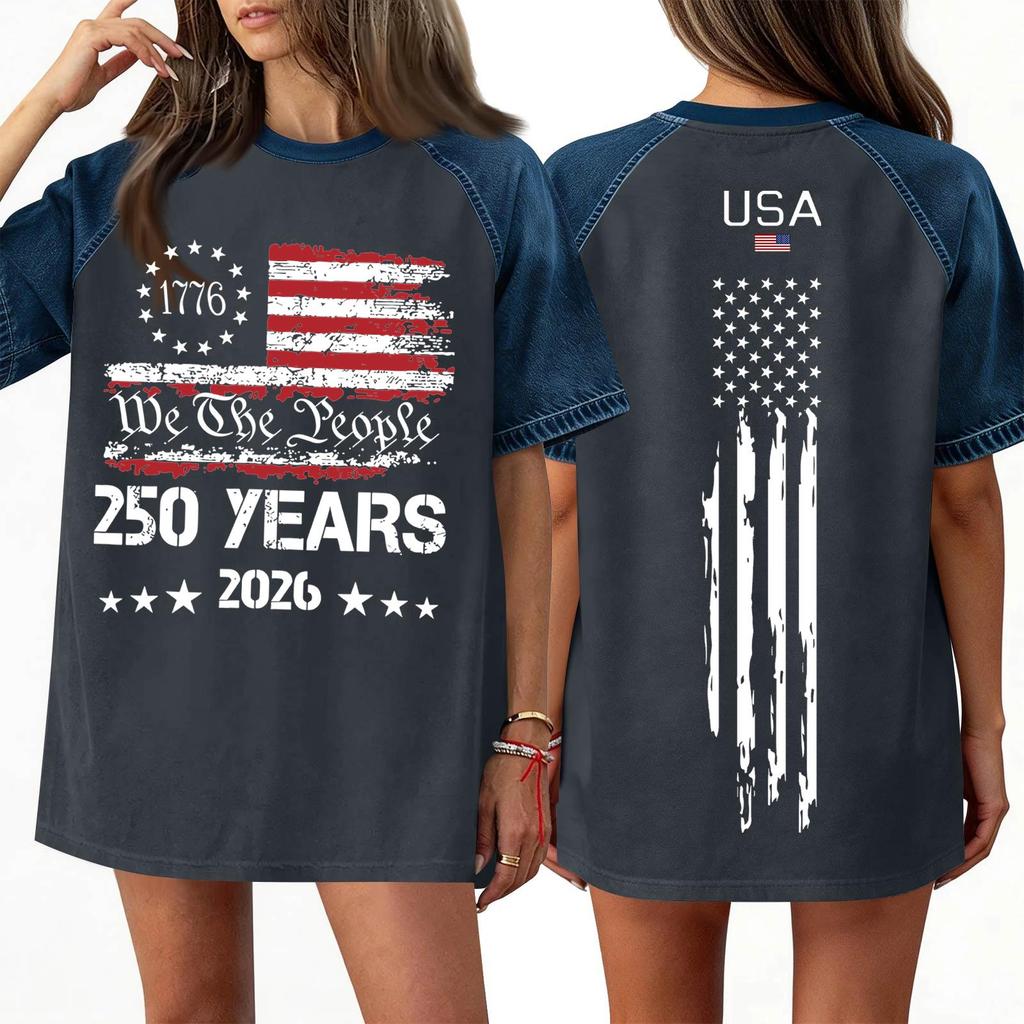 Women's Denim Patchwork Top, Casual Short-sleeved Comfortable T-shirt, Fashionable For Spring And Summer.