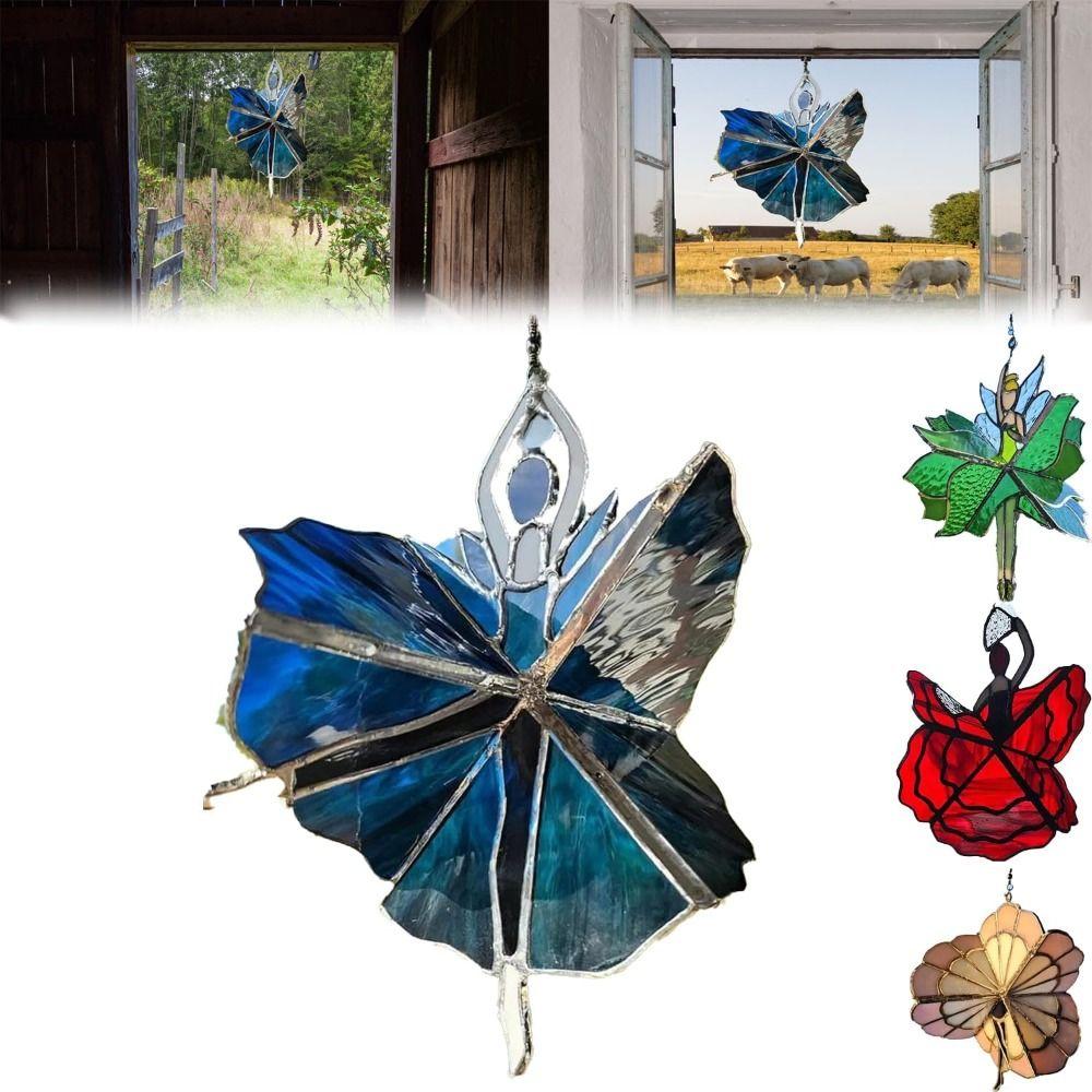 

Outdoor Decor Dancing Lady Stained Glass Spinner Acrylic Garden Hanging Decor зелений