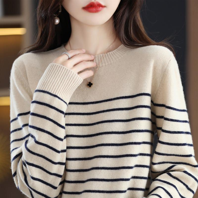Women's Slim Fit Striped Pullover Sweater - 2024 Autumn/Winter Collection