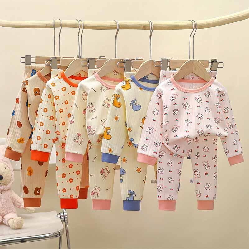 100% Baumwolle Kinder Unterwäsche Set Langarm Thermopyjama für Jungen & Mädchen Baby Loungewear Herbst/Frühling Nachtwäsche (2-8J)