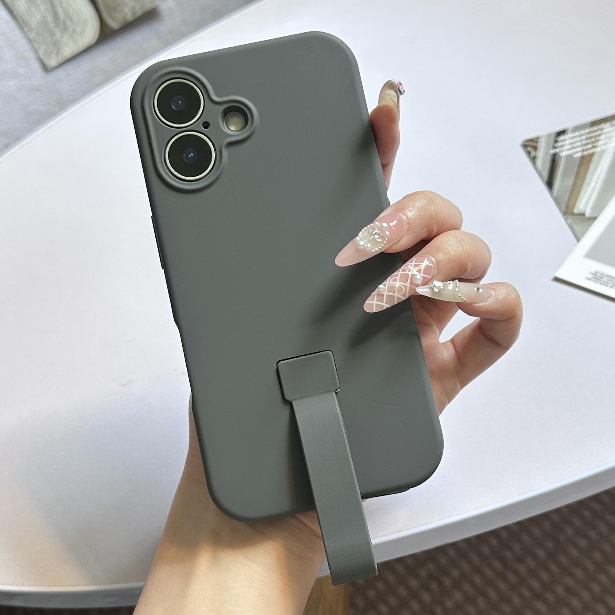 

For iPhone 16 Plus Case with Finger Strap Soft Silicone Phone Back Cover Dark Grey