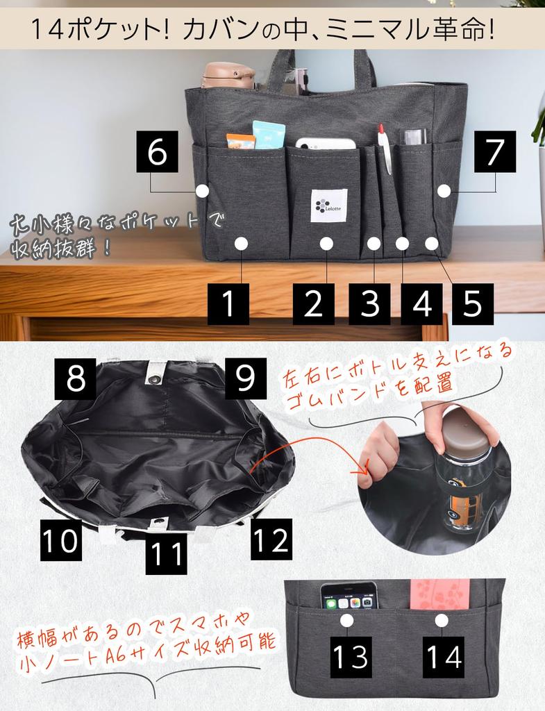 A4 Convenient Horizontal Inner Bag for Tote Organizer and Size, Lightweight, Large, 360-degree Storage. Self-standing, Slim, Bags. Storage.