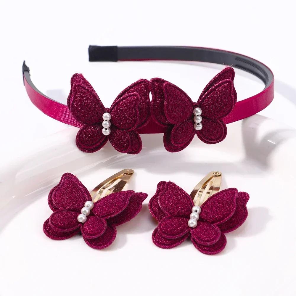 2/3 Pcs Baby Sequins Butterfly Flower Hairbands for Girls Hair Ties Set Clips Bows Headband Kids Headwear Gifts Hair Accessories