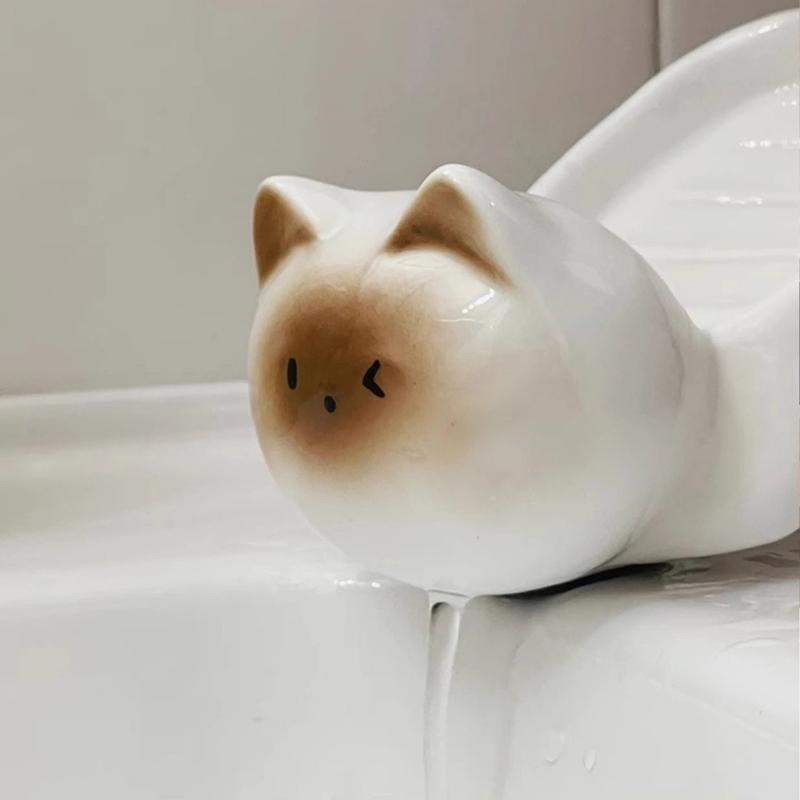 Siamese Cat Ceramic Soap Box, Simplicity, Household Creative, Cute Cartoon, Perforation-Free, Small Art Drain Dish
