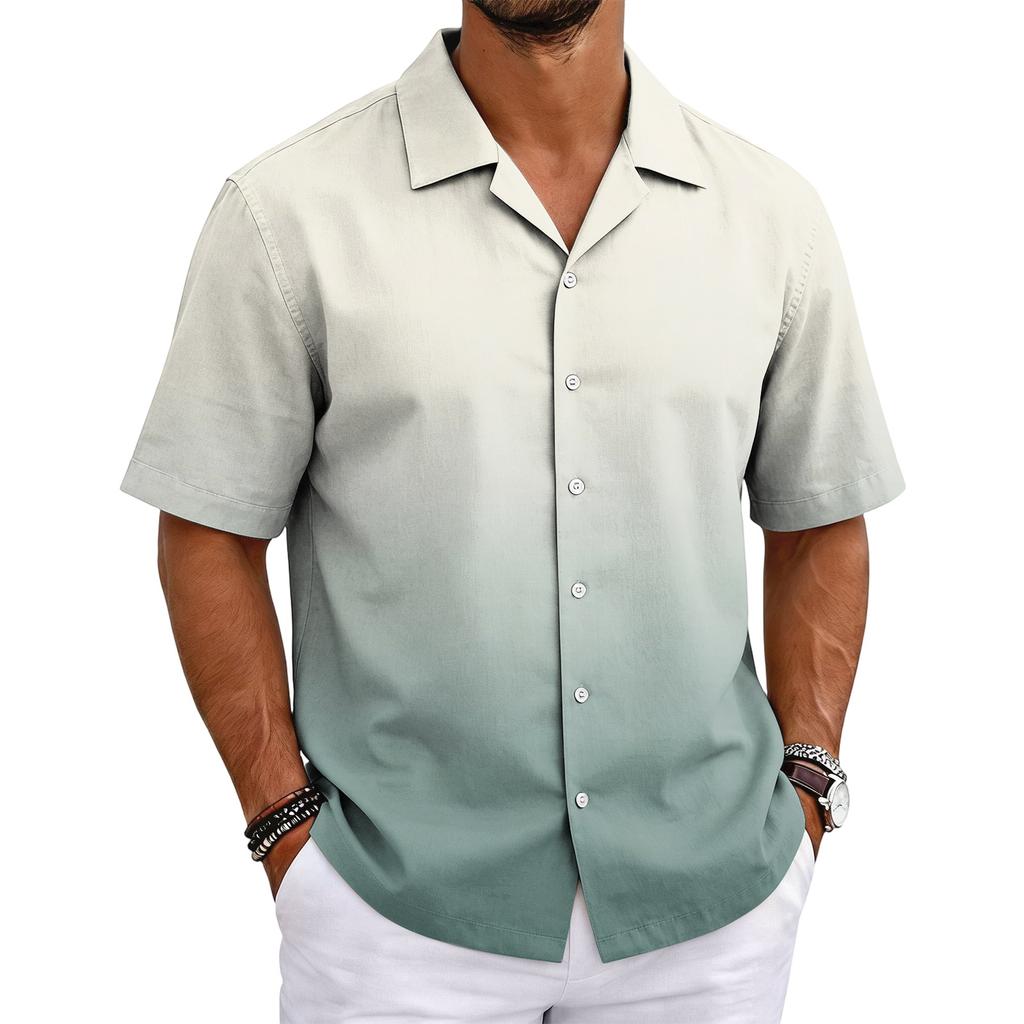 Men's Summer Basic Cuban Collar Shirt Short Sleeve Button Down Casual Lightweight Breathable Fabric Shirt for Everyday Wear