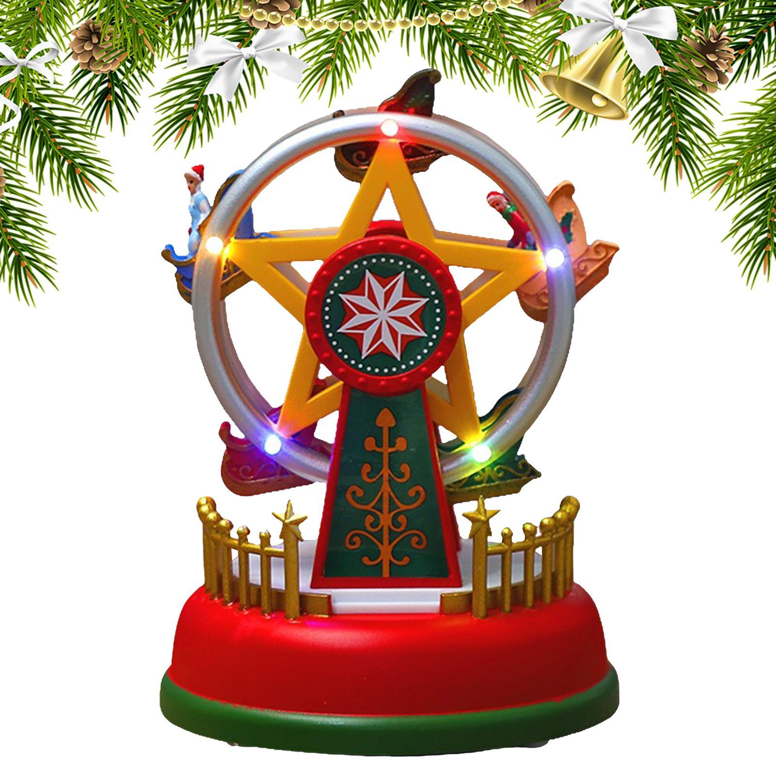 Christmas Music Box Glowing Carousels Ferris Wheel Christmas Statues Ornaments Cartoon Small Figurines Christmas Gifts Decor