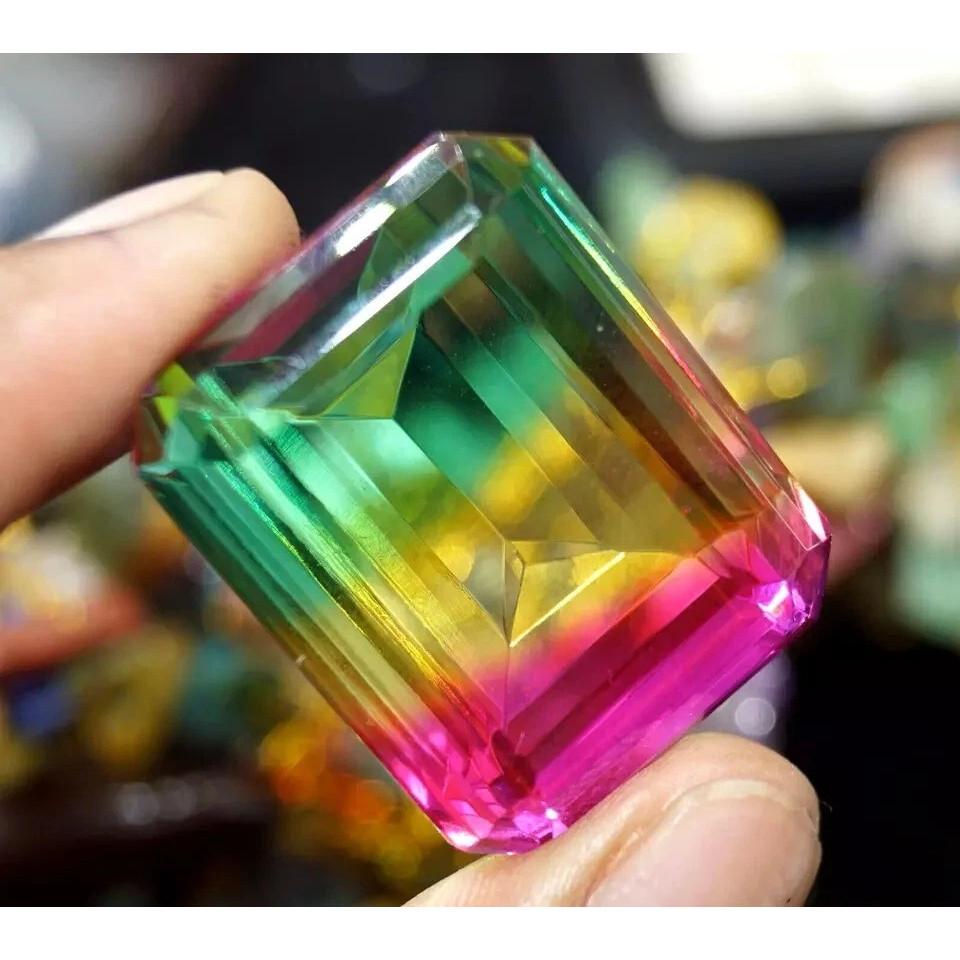 Fabulous Tourmaline Multi-Color Natural Emerald Cut 78-80 Ct Certified Gemstone