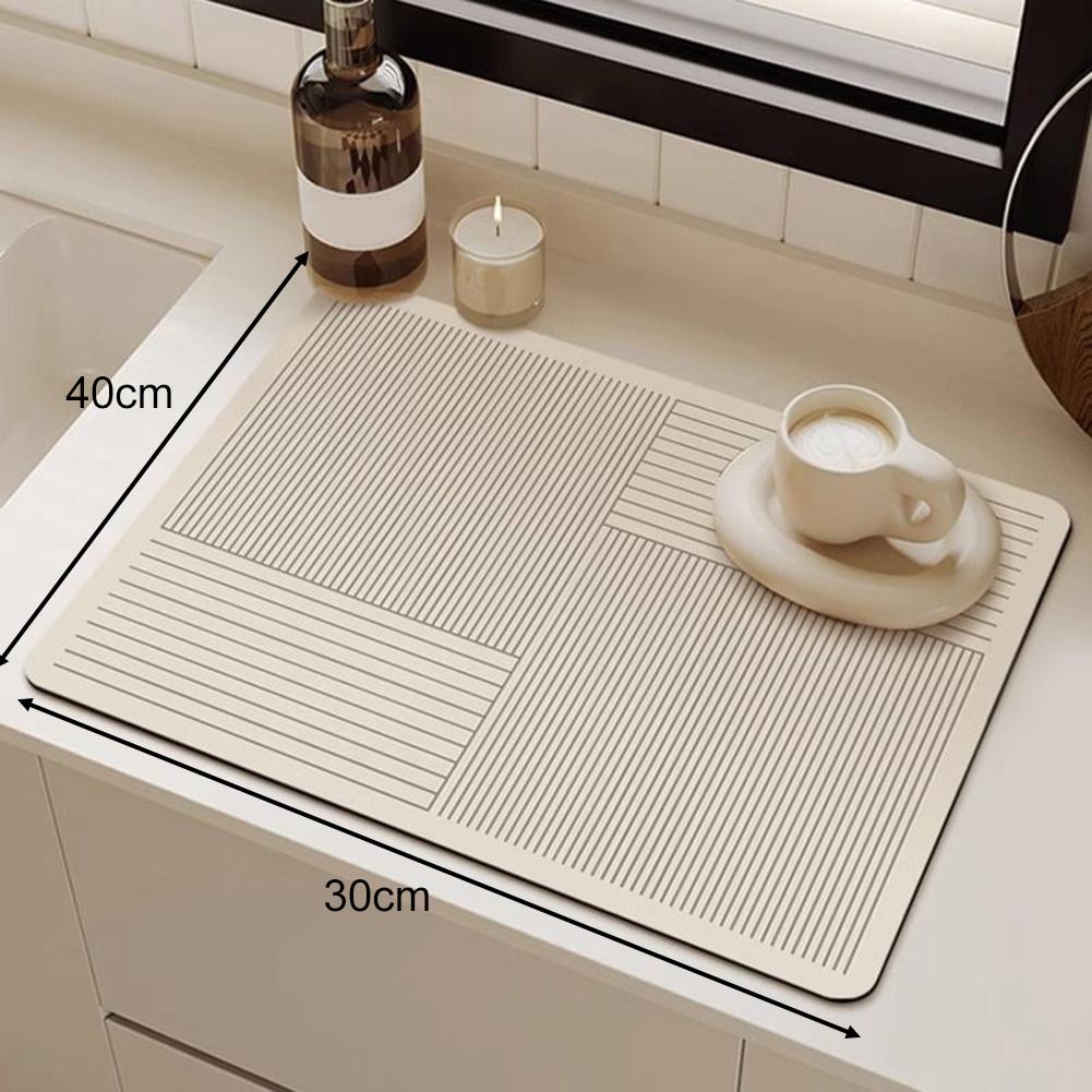 Non Slip Diatomite Drain Pad with Absorbent Kitchen Mat for Use with Dish Drainers and Coffee Station Protection