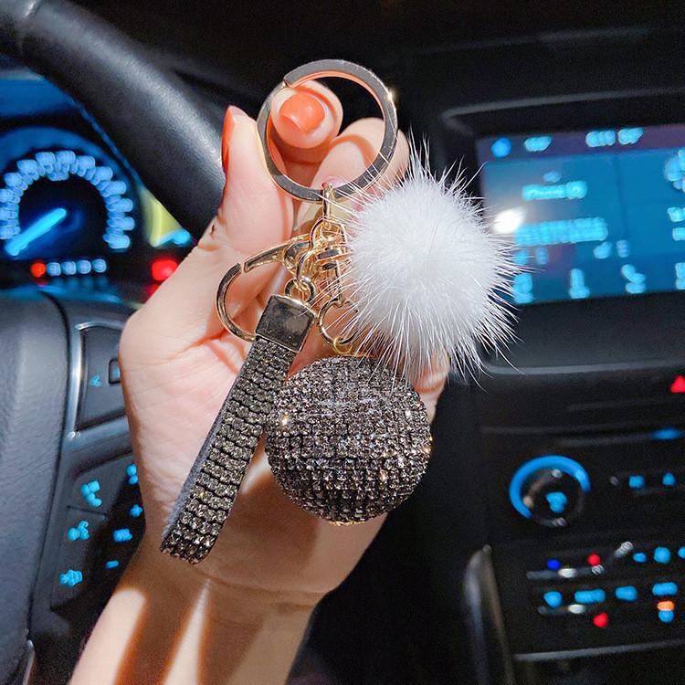 

Милый брелок для ключей в виде мехового шарика с кристаллами для девочек, креативный модный аксессуар для ключей StyleE