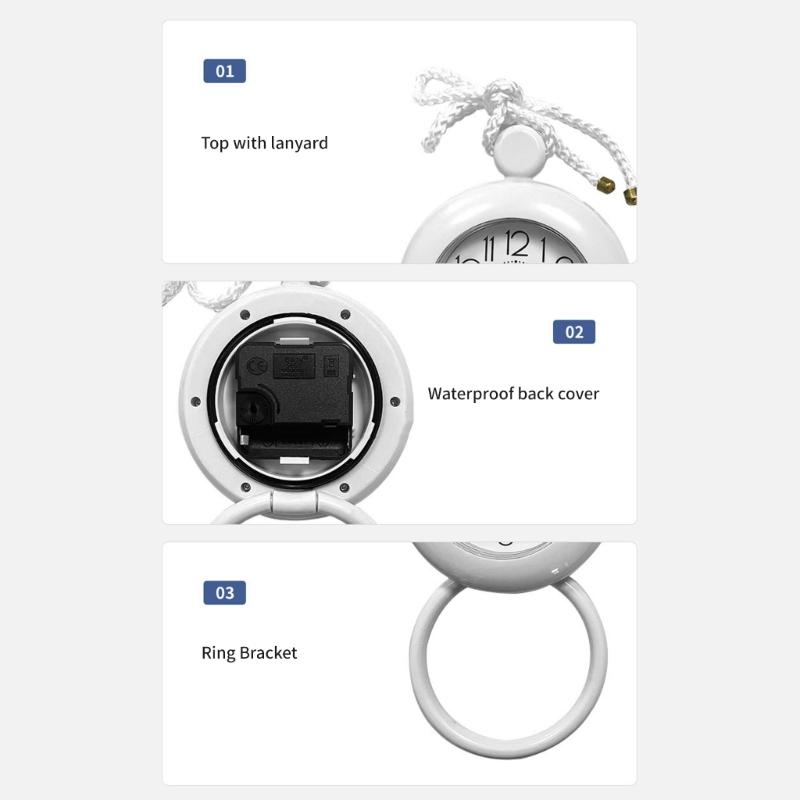 Hanging Bathroom Wall Analog Clock with Round White ABS Case, Low-Noise Mechanism, Waterproof Design, Hanging Cord for Home Use
