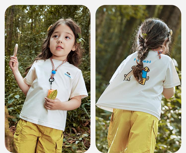 Mini Balabala Boys' and Girls' Short sleeved T-shirt Cool Sensation Antibacterial Cute Dog Family of Three Parent Child Top Summer
