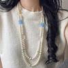 Vintage High-Quality Vibe Artificial Crystal Pearl Design Clavicle Chain Necklace Sweater Chain