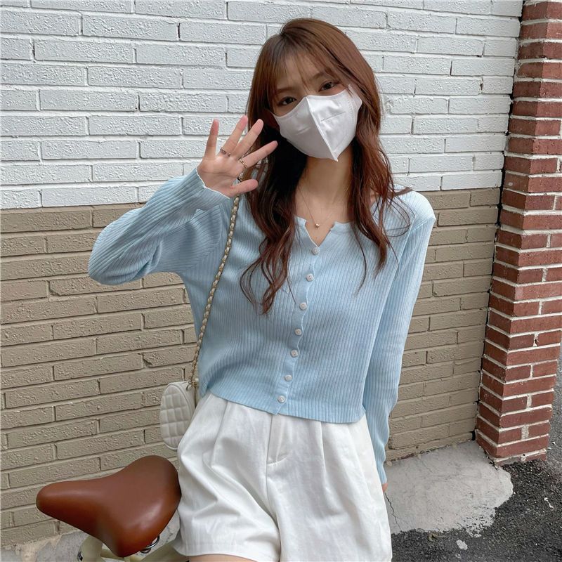 Women's Thin Knit Top Cardigan for Outer Wear Spring Long Sleeve Retro Loose V-neck Outer Coat Ins Style