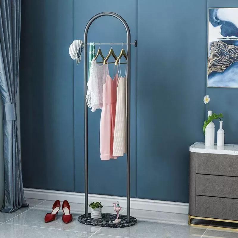 Metal Free Standing Clothes Hanger with Marble Base - Uncharged, Minimalist Bedroom Floor Mount Coat Rack with Storage Shelf