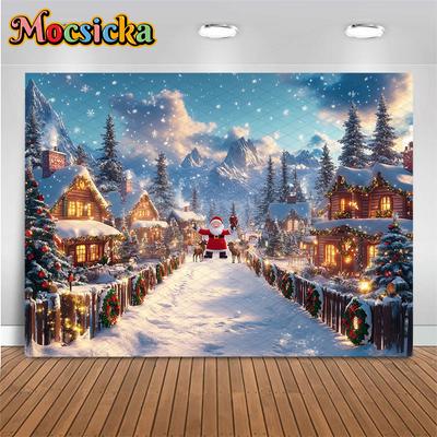 Mocsicka Weihnachten Fotografie Hintergrund Weihnachtsbaum Fenster Schnee Hirsch Haus Weihnachtsmann Geschenke Dekorationen Kinder Party Hintergrund