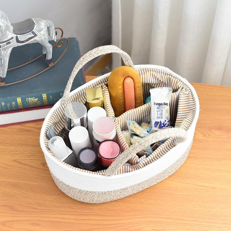 Solid Color Cotton Diaper Bag with Removable Dividers and Wire Basket for Baby Essentials