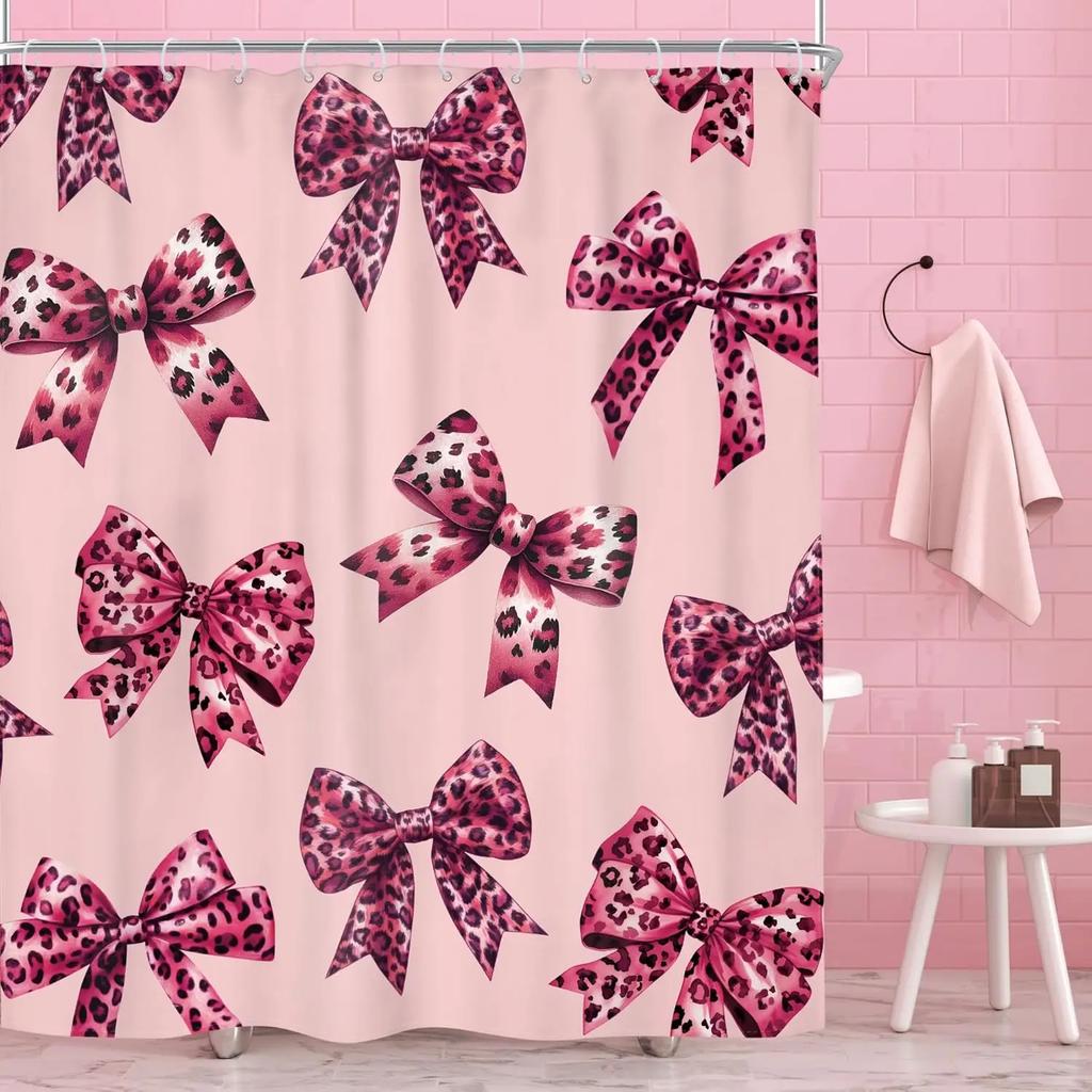 Hot Pink Leopard Print Shower Curtain Cute Cheetah Girl Abstract Modern Vintage Women Simple Minimalist Contemporary Fabric