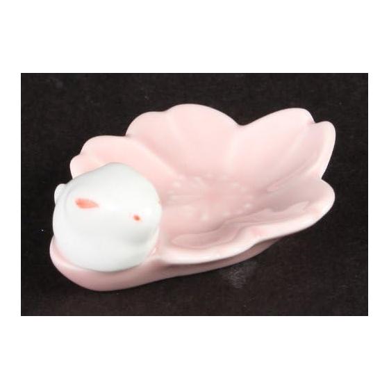 Hasamiyaki Sakura Rabbit Flower Chopstick Rest, Pink, 73359, Porcelain, Japan