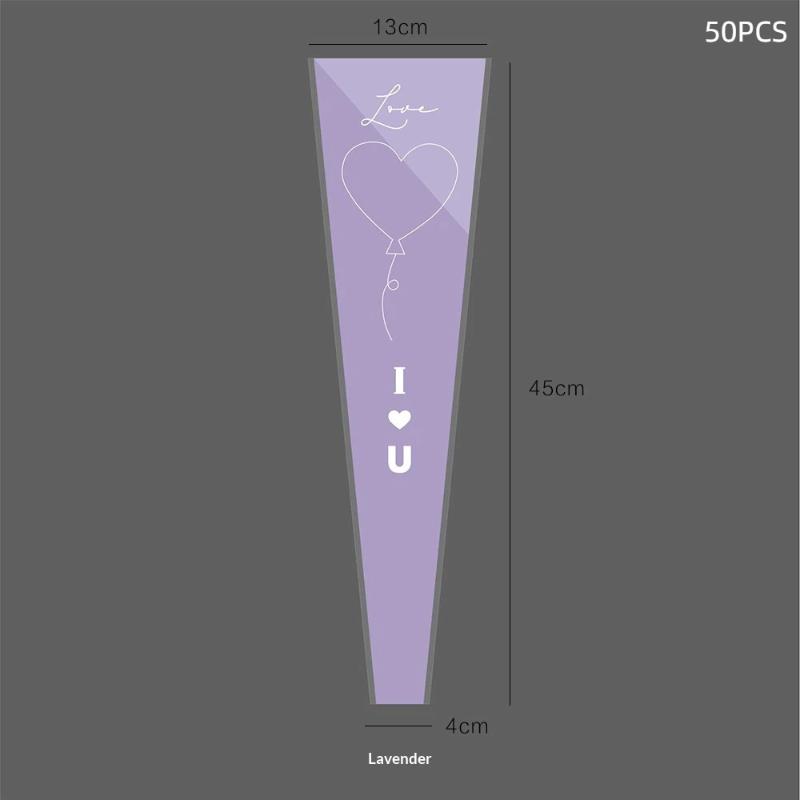 50 Adet Tek Gül Kol Çiçek Paketleme Çantası Buket Paketleme Çantaları Sevgililer Günü İçin Şeffaf Selofan Çiçek Paketleme Çantaları