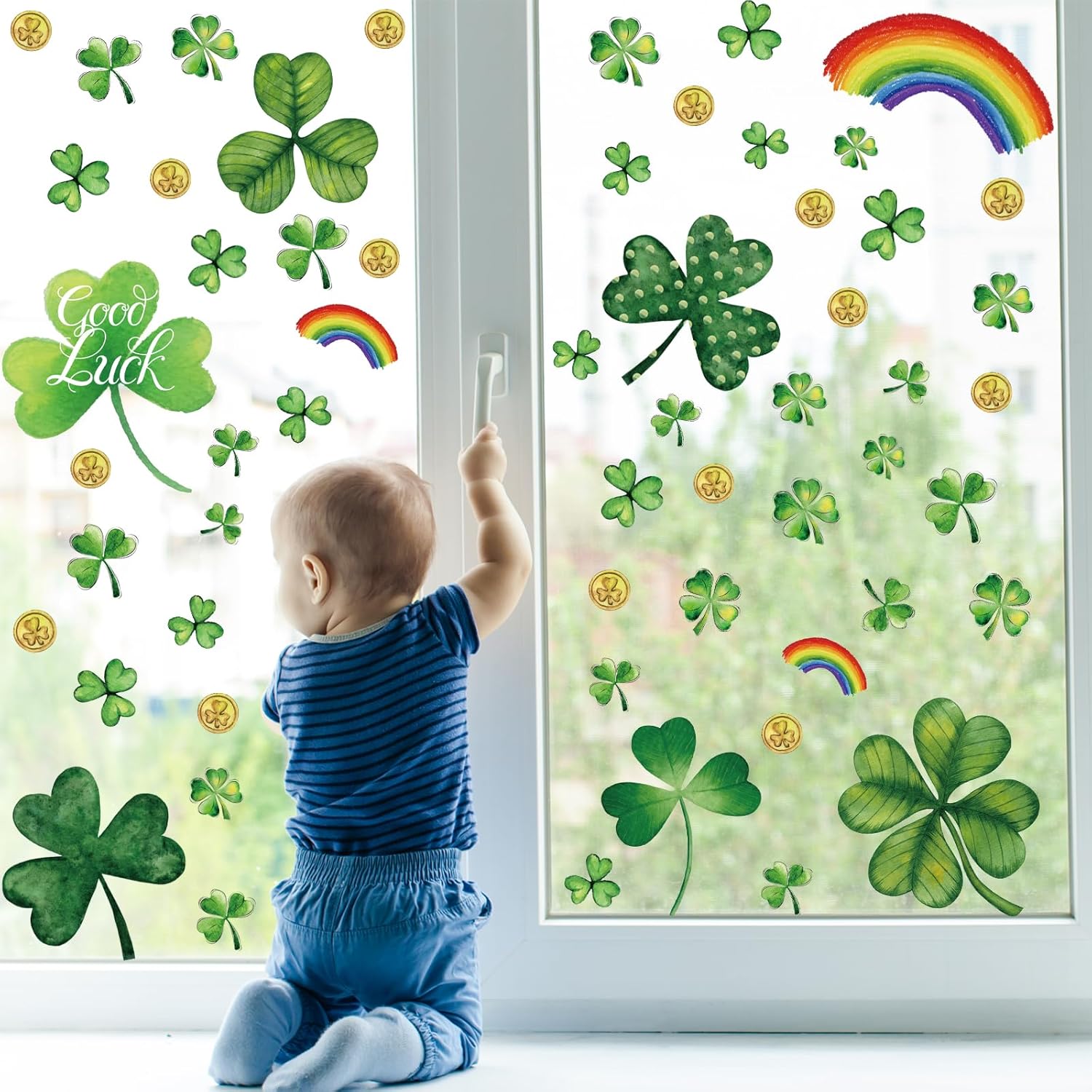 St Patricks Day Decorations,St Patricks Day Window Clings 122 PCS Reble Spring Window Clings for St Patrick s Day Decor Shamrock Stickers Party зелёный