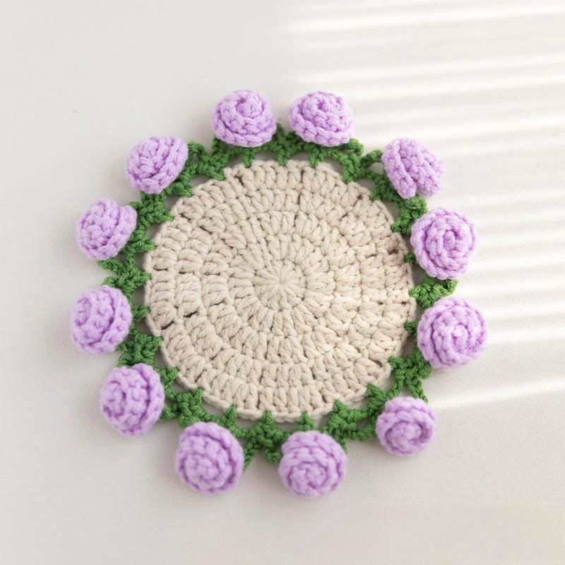 Crochet Coaster Rose Flower Coaster Crochet Flower Placemat Rose Bouquet Cup Pad Coffee Mug Cup Mat Mother's Day Gift
