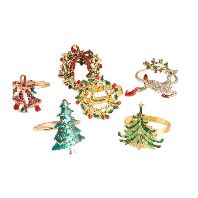 Elch Weihnachtsbaum Serviettenring mit Blume, Hirsch Farberhaltend Galvanisierter Serviettenring Weihnachts-Stil