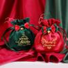 Reusable Holiday Velvets Treat Pouch Drawstring Gift Bag With Bowknot And Bell Christmas Party Decoration Accessories